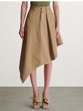 Balmain Asymmetrical Pleated Cotton Canvas Skirt | Size 38 | Beige | Worn Once